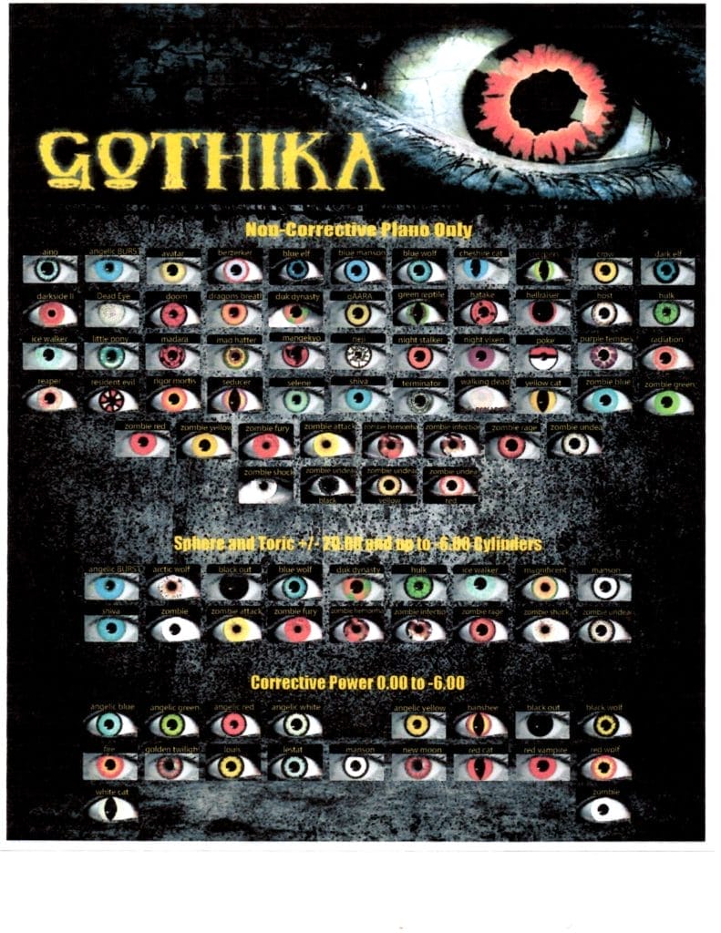 Safety first when dressing up for Halloween: Non-correction lenses are $99 per pair.